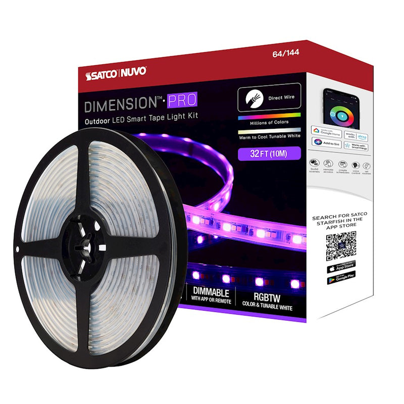 Nuvo Lighting Pro Tape 393.7in RGB/Tunable White LED Tape Light | Smart App-Controlled Outdoor Wet Location | Patio & Deck Accent | 33W | Model 64-144