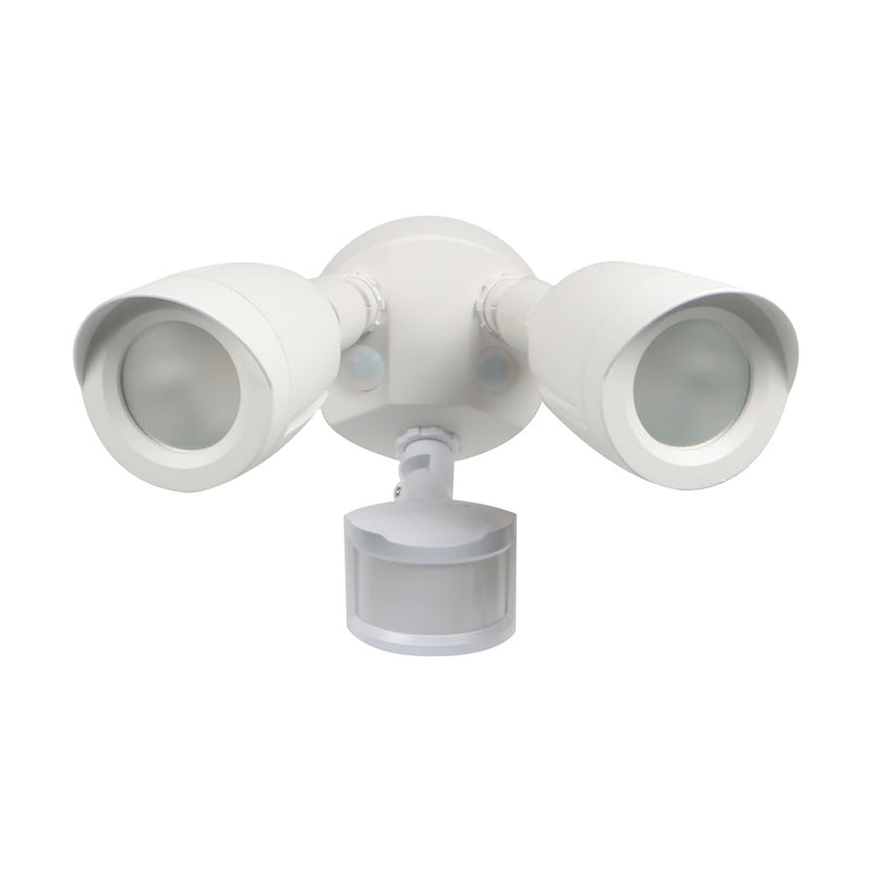 Nuvo 65-711 9in Dual-Head LED Security Light | Modern Contemporary White Die-Cast Aluminum with Motion Sensor | Outdoor Entryway & Garage | Model 65-711