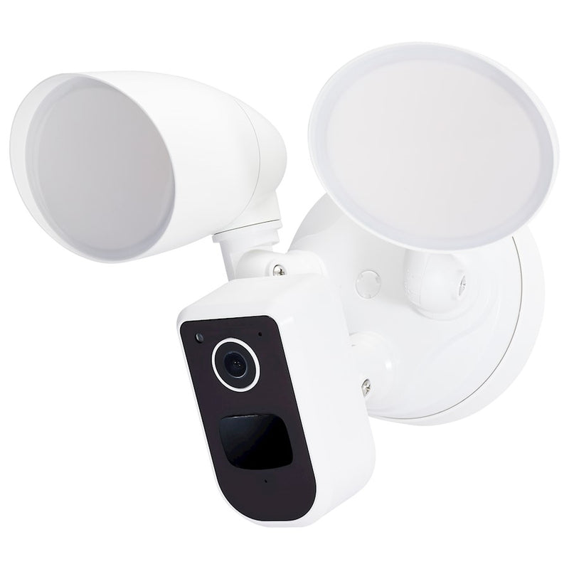 Nuvo Lighting 65-930 20W Smart Security Flood Light with Camera | White Adjustable Bullet Heads | Outdoor & Perimeter Surveillance | Model 65-930