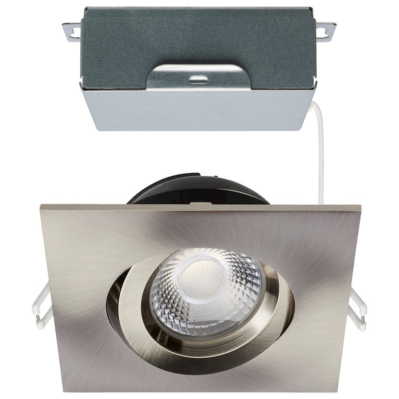 Nuvo Satco S11623R1 4in LED Recessed Downlight | Brushed Nickel Utility Gimbaled | Bathroom & Covered Patio Wet Location | 850 Lumens 12W | Model S11623R1