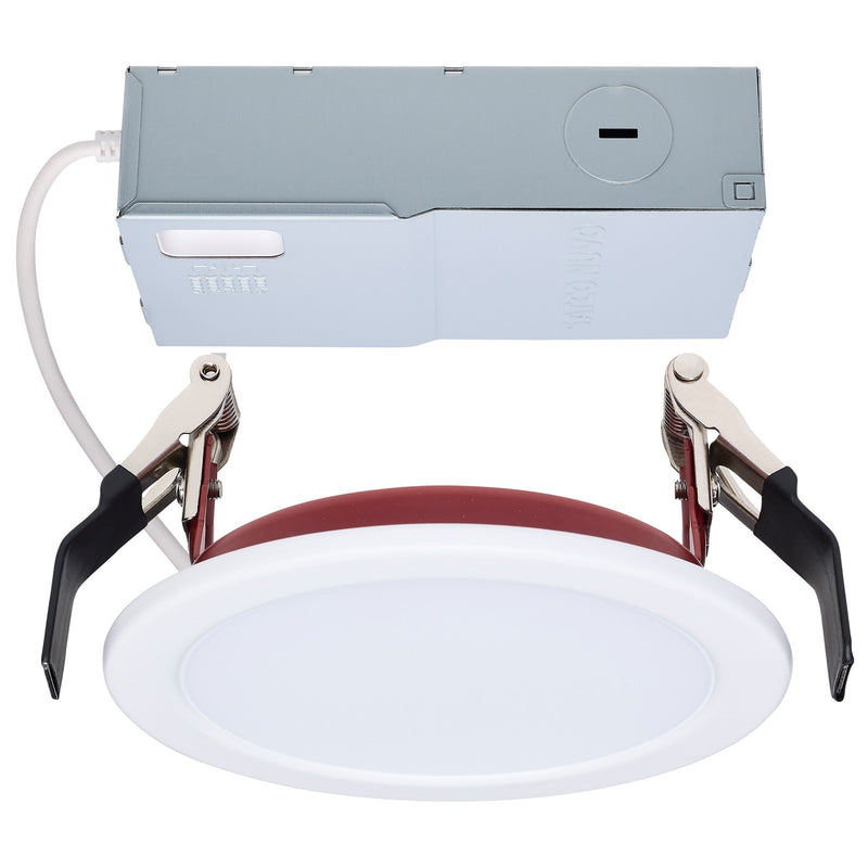 Nuvo Fire Rated 4in 10W LED Downlight | Specialty White/Red Flat Lens | Kitchens & Hallways | 820 Lumens, CCT Selectable, Dimmable | Model S11864R1