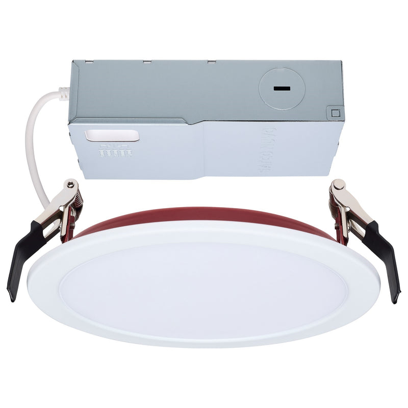Nuvo Lighting S11866R1 6in Fire-Rated LED Downlight | Flat Lens White Finish | Kitchen & Living Room Recessed | 6.79 x 6.79 x 0.88 in | Model S11866R1