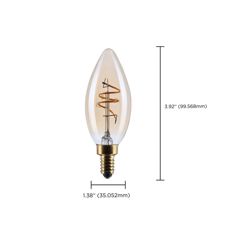 Nuvo Lighting S14218 3.5W C11 LED Bulb | Amber Glass Spiral Filament | Chandeliers & Sconces | 300 Lumens, 2000K, Dimmable | Model S14218