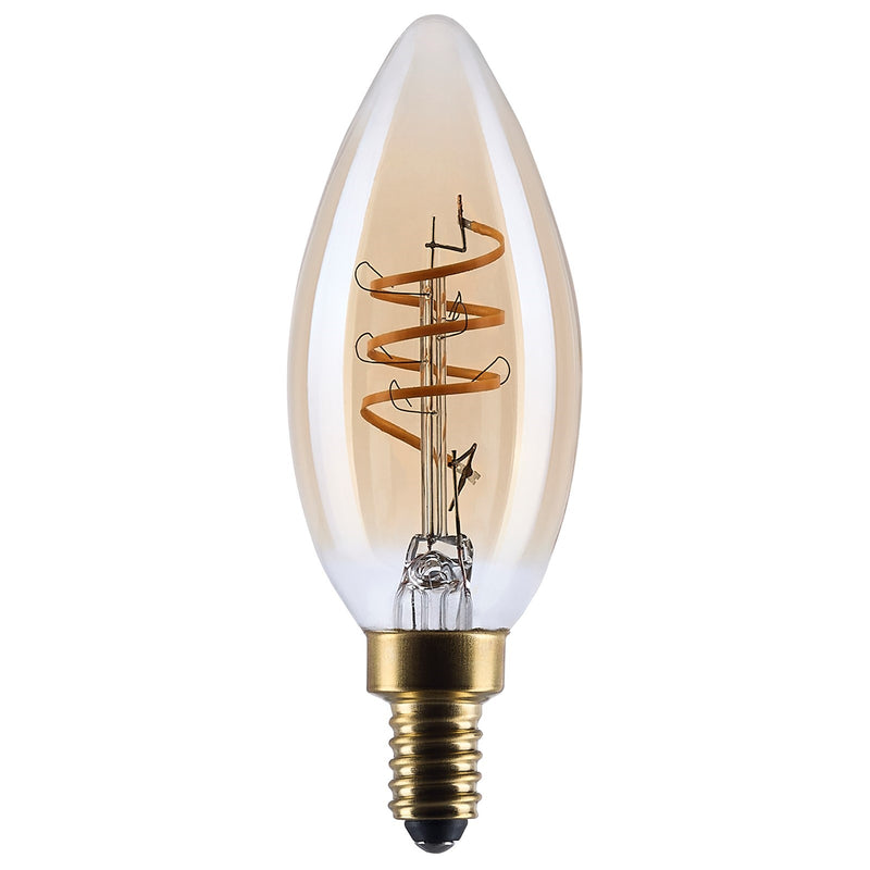 Nuvo Lighting S14219 5.5W C11 LED Bulb | Amber Glass Spiral Filament | Chandeliers & Sconces | 500 Lumens, 2000K, Dimmable | Model S14219