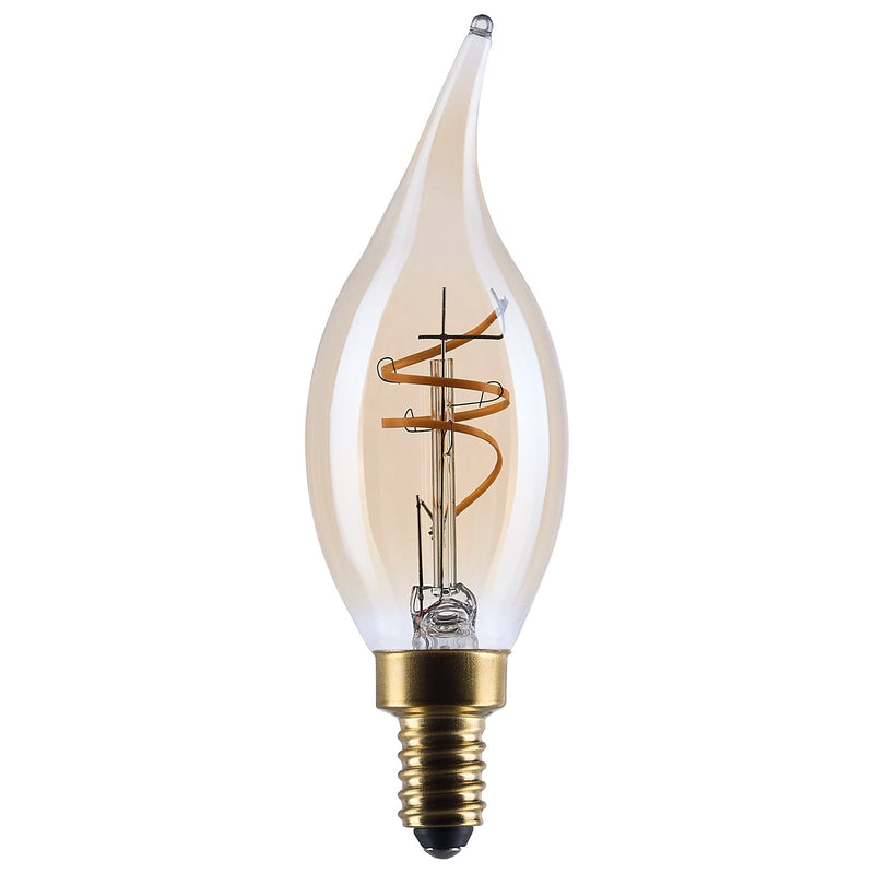 Nuvo Lighting S14220 3.5W CA11 LED Bulb | Amber Glass Spiral Filament | Chandeliers & Sconces | 300 Lumens, 2000K, Dimmable | Model S14220