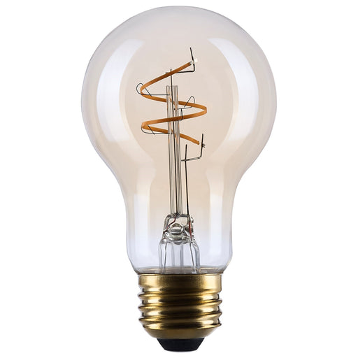 Nuvo Lighting S14226 3.5W A19 LED Bulb | Amber Glass Spiral Filament | 2000K Warm White, Dimmable, Wet Rated | 300 Lumens, E26 Base | Model S14226