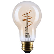 Nuvo Lighting S14227 5.5W A19 LED Bulb | Amber Glass Spiral Filament | 2000K Warm White, Dimmable, Wet Rated | 500 Lumens, E26 Base | Model S14227