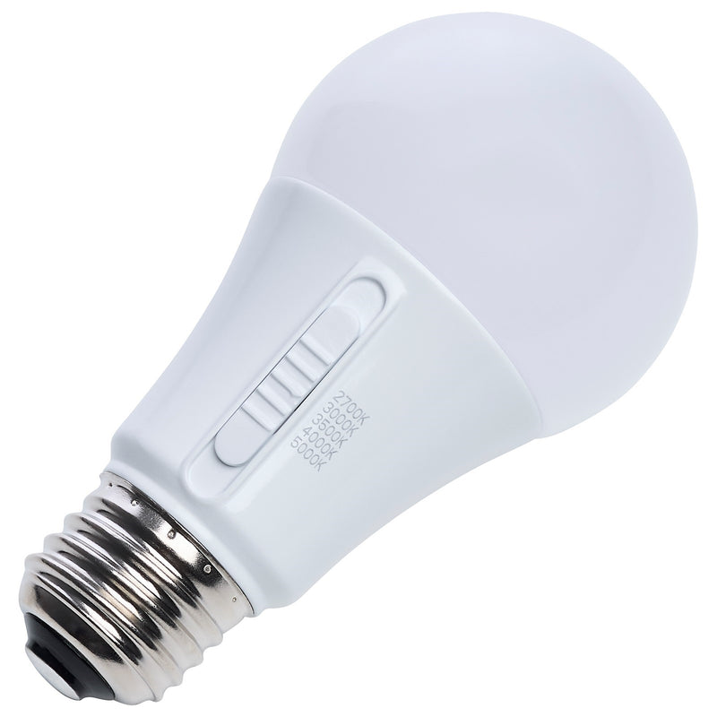 Nuvo Lighting S14407 9W LED A19 Bulb | CCT Selectable 2700K-5000K, White Plastic | Low Voltage 12-24V AC/DC | 800 Lumens, E26 Base | Model S14407