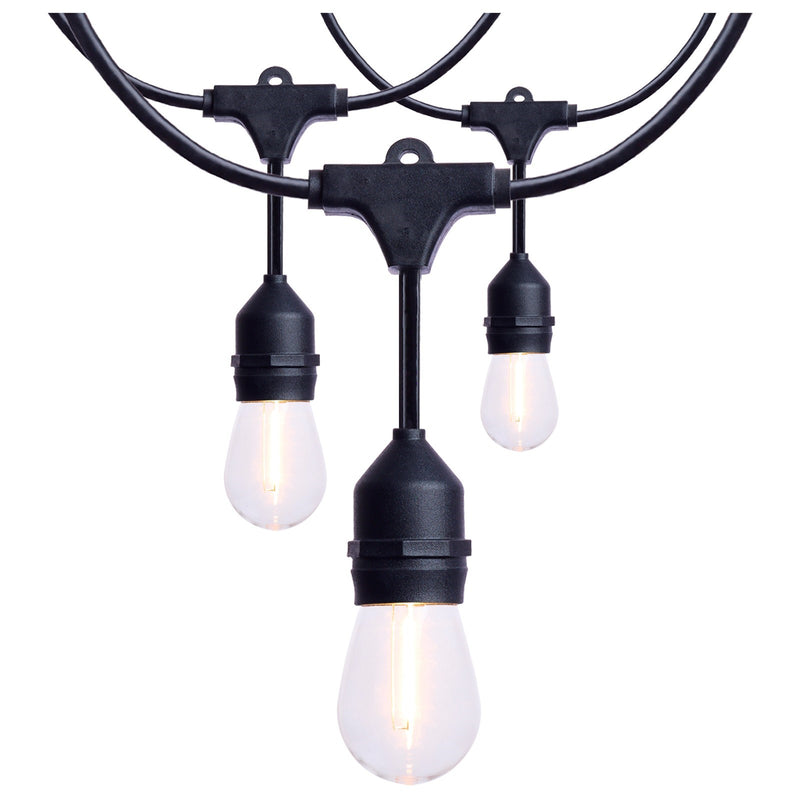Nuvo Lighting 24ft LED String Light 12-S14 Lamps | Decorative Black and Warm White Glass | Outdoor Patio & Party Room | Model S8020R1