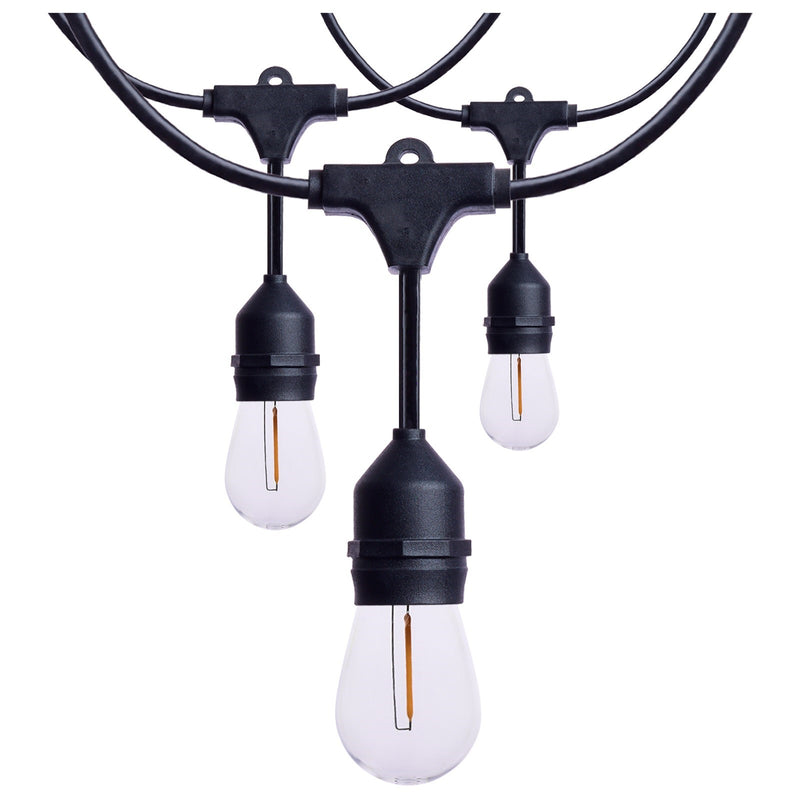 Nuvo Lighting 24ft LED String Light 12-S14 Lamps | Decorative Black and Warm White Glass | Outdoor Patio & Party Room | Model S8020R1