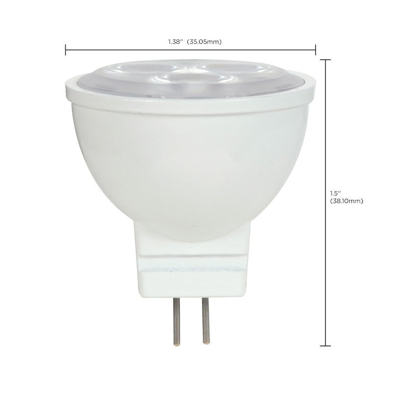 Nuvo Lighting Satco 3W LED MR11 3000K 25° Beam | Clear Glass GU4 Bi-Pin Base | Accent & Display Lighting | 210 Lumens, 80 CRI, Dimmable | Model S9281