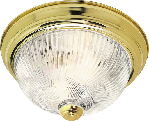 Nuvo 3-Light 15in Flush Mount | Traditional Polished Brass and Clear Swirl Glass | Bathroom & Hallway Ceiling Light | 15.25 x 15.25 x 6 in | Model SF76-026