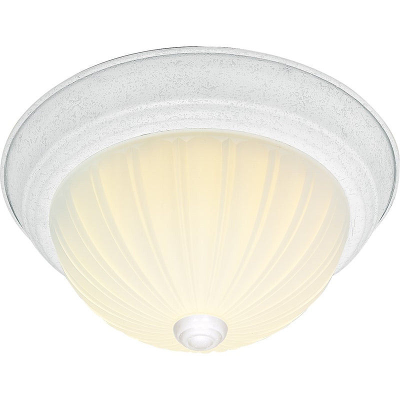 Nuvo SF76-127 13in 2-Light Flush Mount | Traditional Textured White and Frosted Melon Glass | Hallway & Bathroom | 13.25 x 5.5 in | Model SF76-127