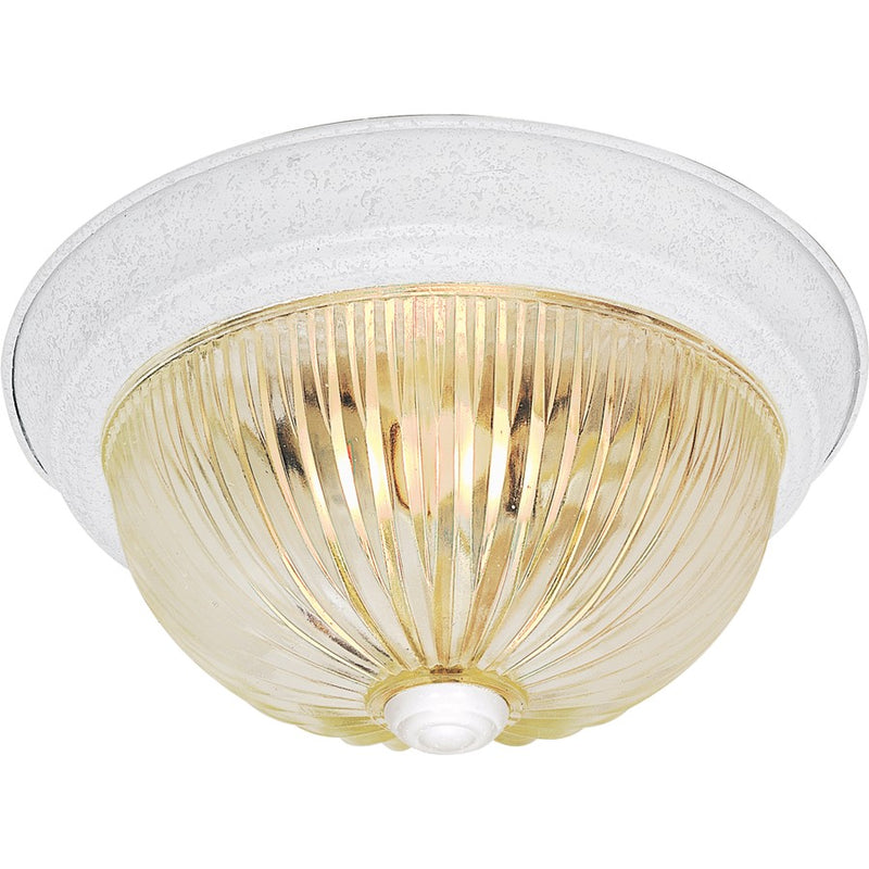 Nuvo 3-Light 15in Flush Mount | Traditional Textured White and Clear Ribbed Glass | Hallway & Bathroom Ceiling Light | 15.25 x 6 in, Damp | Model SF76-193
