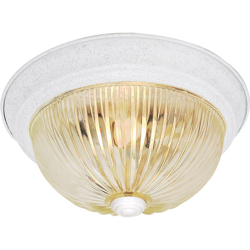 Nuvo 3-Light 15in Flush Mount | Traditional Textured White and Clear Ribbed Glass | Hallway & Bathroom Ceiling Light | 15.25 x 6 in, Damp | Model SF76-193