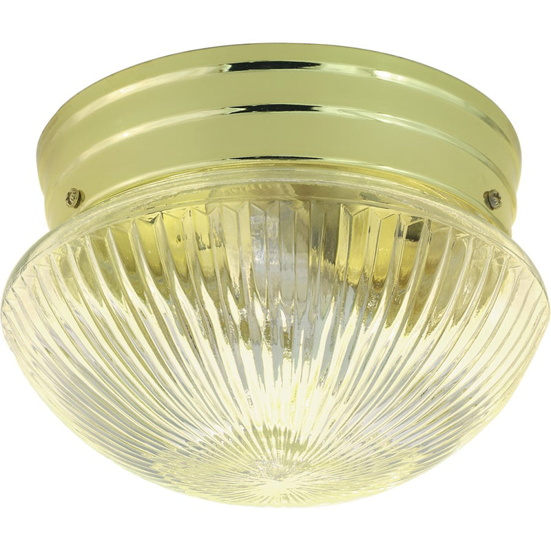 Nuvo SF76-250 8in 1-Light Flush Mount | Traditional Polished Brass and Clear Ribbed Glass | Hallway & Bathroom Ceiling Light | 7.5 x 7.5 | Model SF76-250