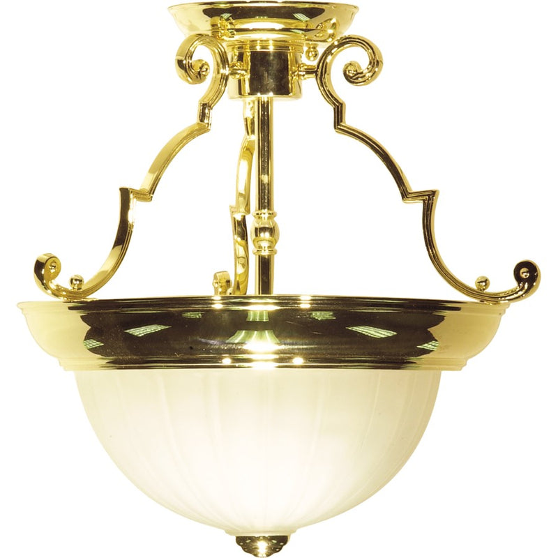 Nuvo SF76-434 13in 2-Light Semi-Flush | Traditional Polished Brass and Frosted Melon Glass | Bathroom & Covered Patio | 13 x 13 x 13 in | Model SF76-434