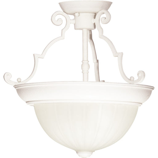Nuvo SF76-435 13in 2-Light Semi-Flush | Traditional Textured White and Frosted Melon Glass | Damp-Rated Bathroom & Hallway | 13 x 13 x 13 | Model SF76-435