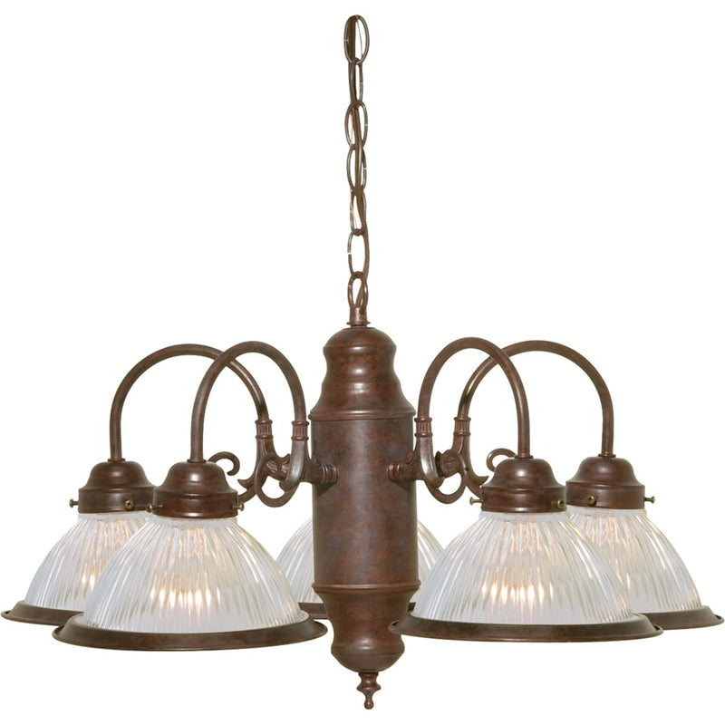 Nuvo 5-Light 22in Chandelier | Traditional Old Bronze and Clear Ribbed Glass | Kitchen Island & Dining Room | 22 x 22 x 18 in | Model SF76-445