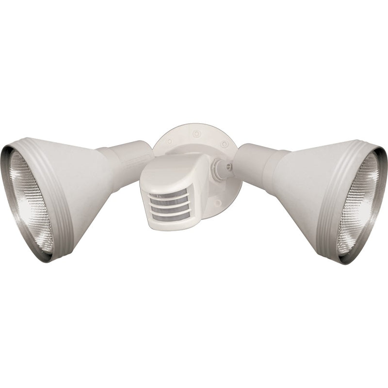 Nuvo Lighting 14in 2-Light Flood Light | Traditional White Aluminum Swivel & Motion Sensor | Outdoor Security & Entryway | 14 x 9.5 in | Model SF76-530