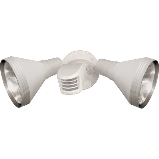 Nuvo Lighting 14in 2-Light Flood Light | Traditional White Aluminum Swivel & Motion Sensor | Outdoor Security & Entryway | 14 x 9.5 in | Model SF76-530