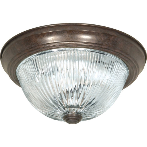 Nuvo Lighting 2-Light 13in Flush Mount | Traditional Old Bronze and Clear Ribbed Glass | Entryway & Hallway | 13.25 x 5.5 in | Model SF76-607