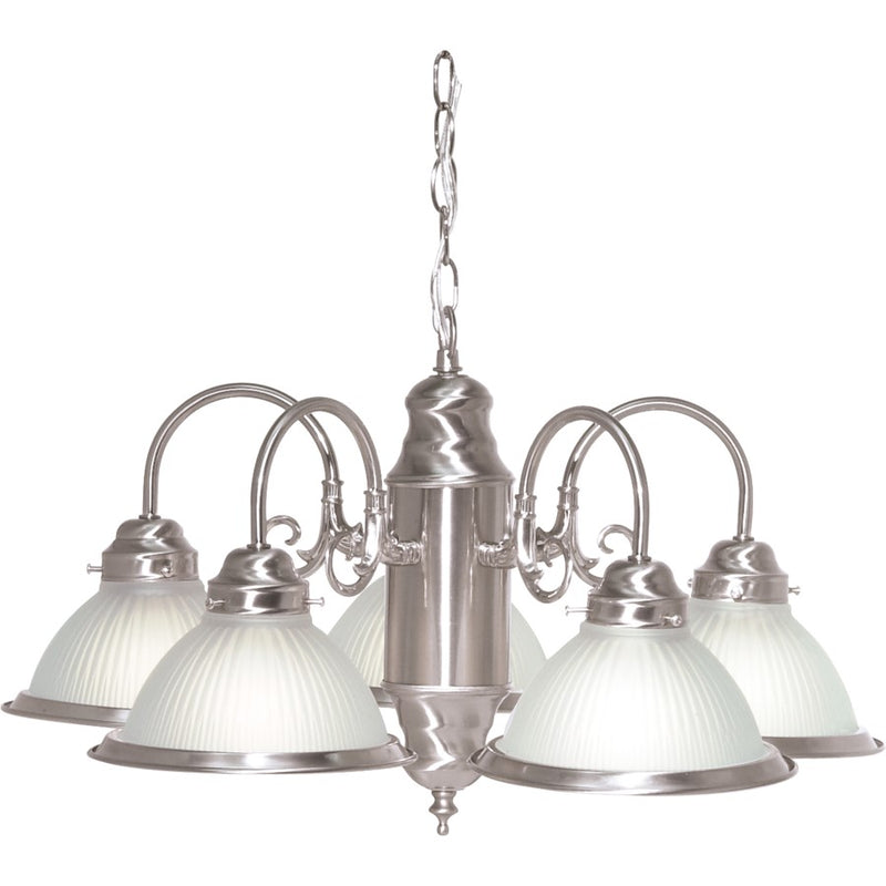 Nuvo 5-Light 22in Chandelier | Traditional Brushed Nickel and Frosted Ribbed Glass | Kitchen Island & Dining Room | 22 x 22 x 18 in | Model SF76-695