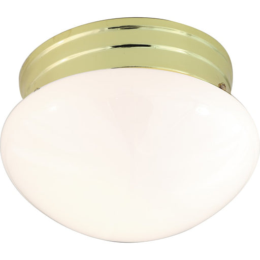 Nuvo SF77-059 8in 1-Light Flush Mount | Traditional Polished Brass and White Glass | Hallway & Bathroom Ceiling Light | 7.5 x 7.5 x 5 in | Model SF77-059