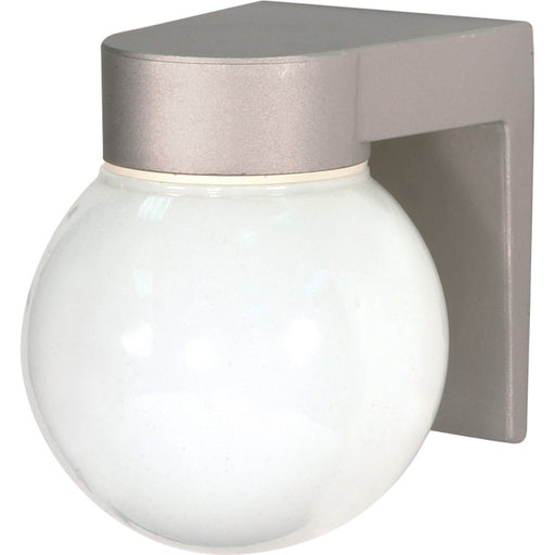 Nuvo SF77-139 1-Light 8in Outdoor Wall Sconce | Traditional Satin Aluminum and White Glass | Covered Patio & Entryway | 6 x 7.25 x 7 in | Model SF77-139