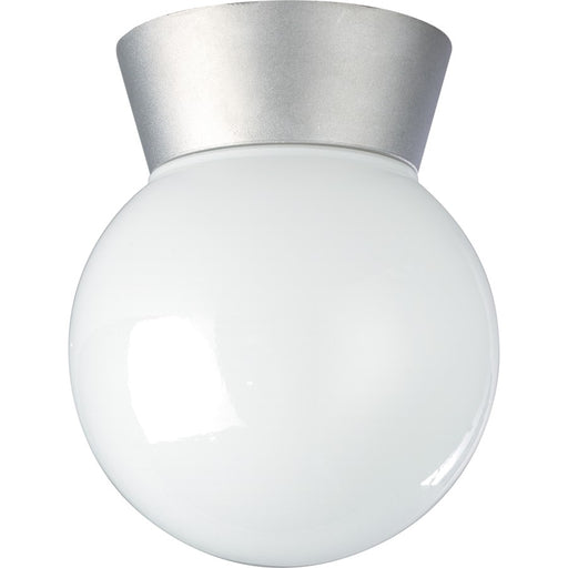 Nuvo SF77-152 1-Light Outdoor Flush Mount | Traditional Satin Aluminum and White Glass | Covered Patio & Entryway | 6 x 6 x 7.25 in | Model SF77-152