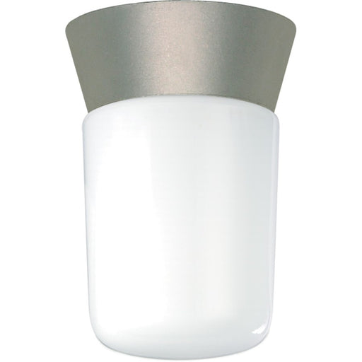 Nuvo SF77-155 8in 1-Light Outdoor Flush Mount | Traditional Satin Aluminum and White Glass | Covered Patio & Entryway | 4.25 x 4.25 x 8 in | Model SF77-155