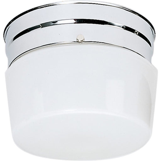 Nuvo 6in 1-Light Flush Mount | Traditional Polished Chrome and White Glass Drum | Hallway & Bathroom | 6 x 6 x 5 in | Model SF77-342