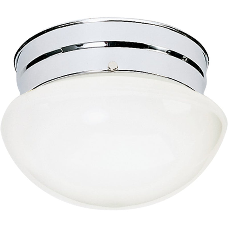 Nuvo Small White Mushroom 1-Light Flush Mount | Traditional Polished Chrome and White Glass | Hallway & Bathroom Ceiling Light | 7.5 x 5 | Model SF77-345