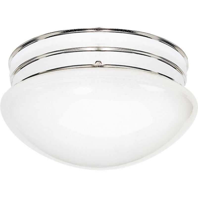 Nuvo Medium White Mushroom 10in 2-Light Flush Mount | Traditional Polished Chrome and White Glass | Damp-Rated Bathroom & Hallway | 9.5 x | Model SF77-346
