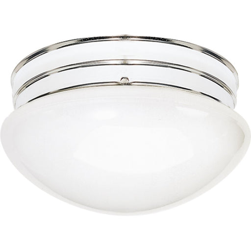 Nuvo Medium White Mushroom 10in 2-Light Flush Mount | Traditional Polished Chrome and White Glass | Damp-Rated Bathroom & Hallway | 9.5 x | Model SF77-346