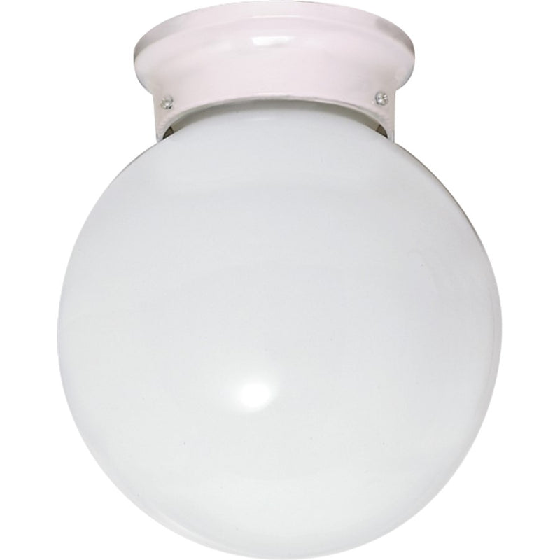 Nuvo Lighting SF77-948 8in 1-Light Outdoor Flush Mount | Traditional White Glass Ball | Covered Porch & Entryway | 8 x 8 x 9.25 in | Model SF77-948
