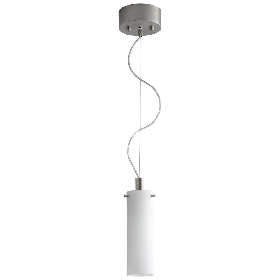 Oxygen Lighting Lotus 1 Light Pendant, Satin Nickel/White Opal Glass