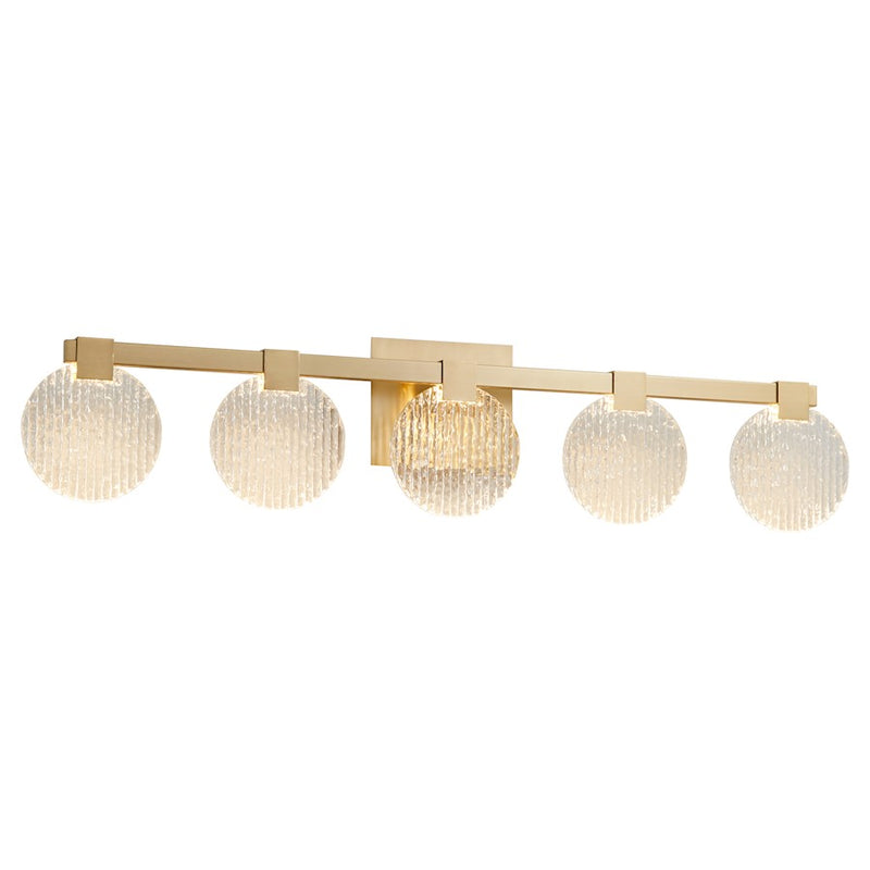 Oxygen Lighting Axiom 5 Light Vanity, Aged Brass