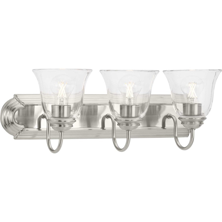 Progress Lighting Clear 3 Light Bathroom Vanity, Nickel/Clear - P300391-009