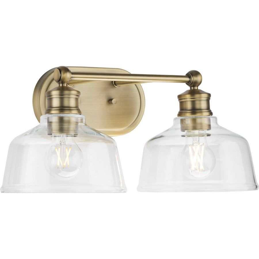 Progress Singleton 2 Light Bathroom Vanitys, Vintage Brass/Clear - P300396-163