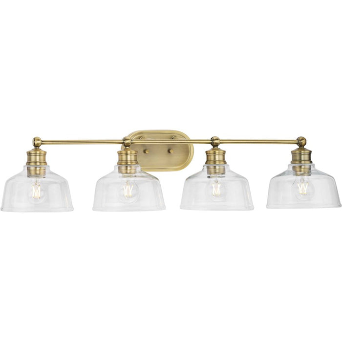 Progress Singleton 4 Light Bathroom Vanitys, Vintage Brass/Clear - P300398-163