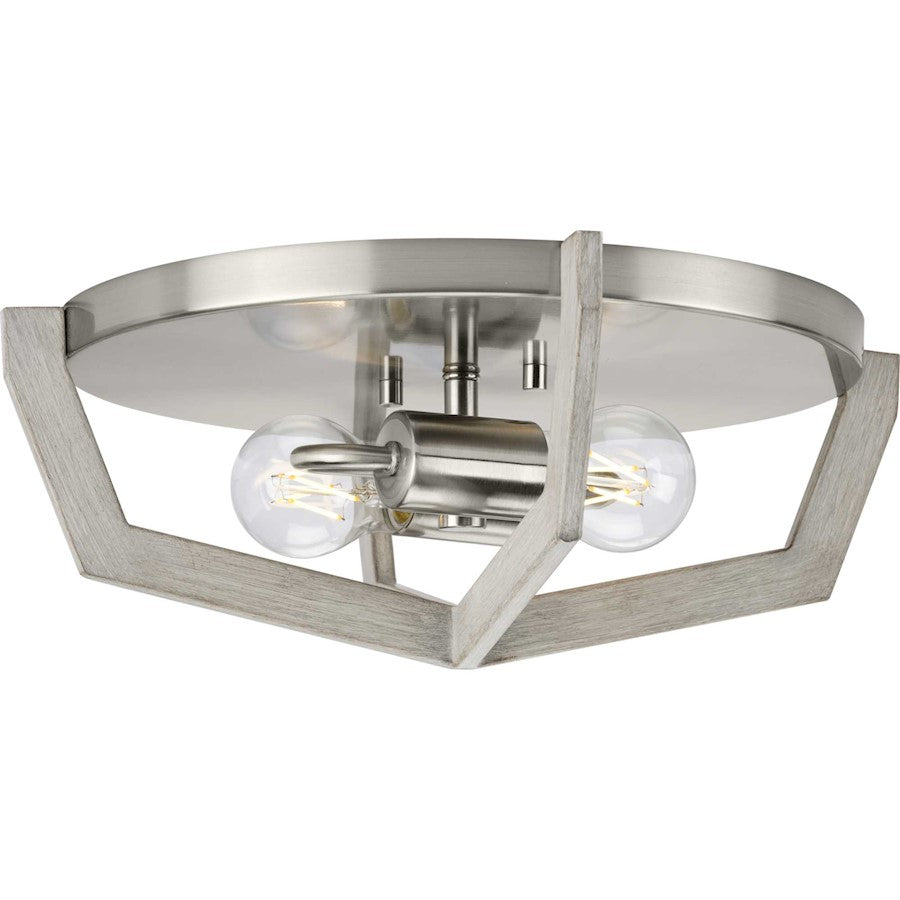 Progress Galloway 2 Light Flush Mount, Nickel/Grey Washed Oak - P350224-009