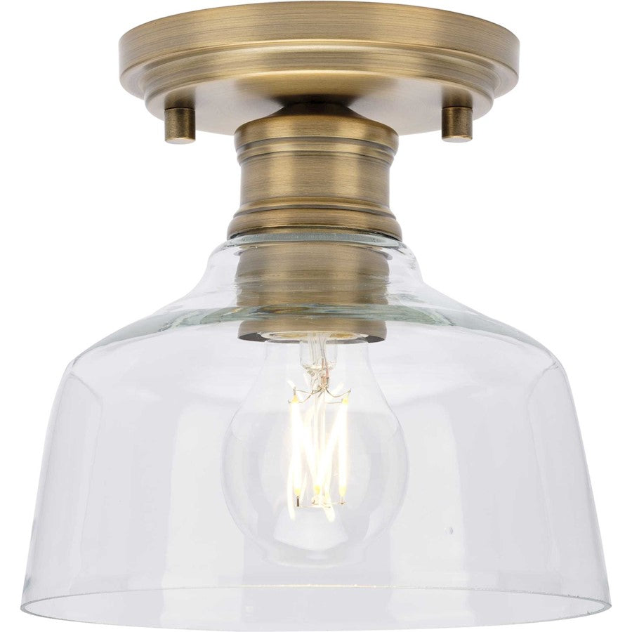 Progress Singleton 1 Light 7" Semi-Flush Mount, Brass /Clear - P350226-163