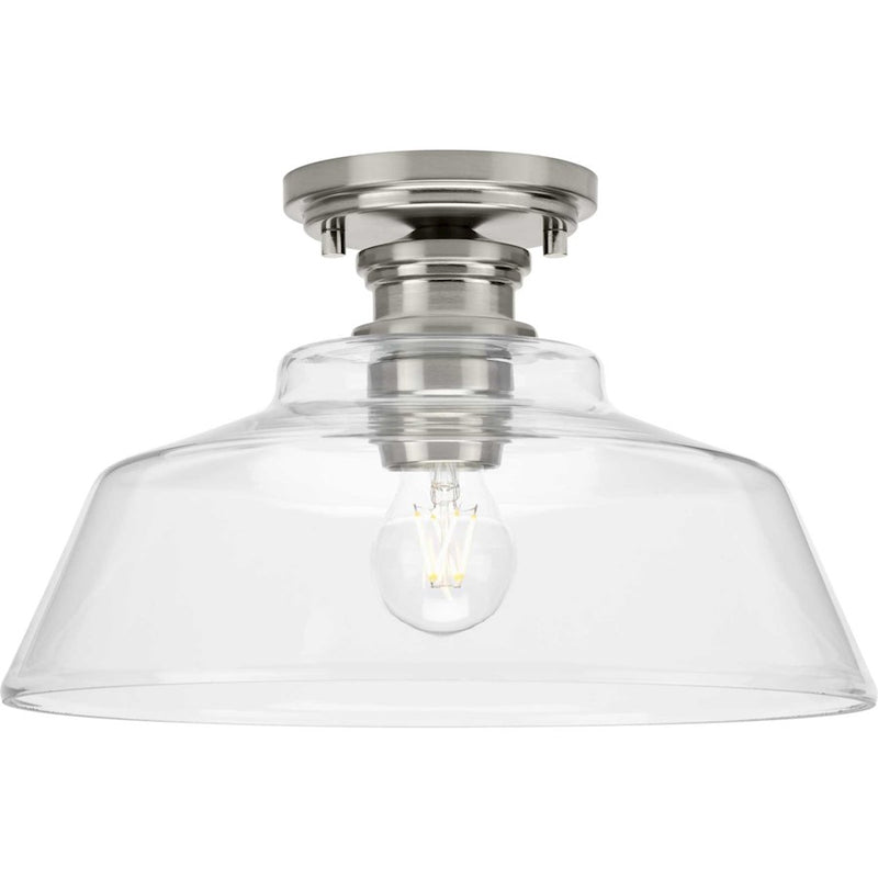 Progress Singleton 1 Light 14" Semi-Flush Mount, Nickel/Clear - P350227-009