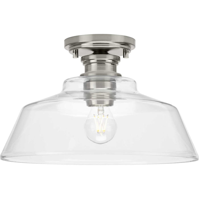 Progress Singleton 1 Light 14" Semi-Flush Mount, Nickel/Clear - P350227-009