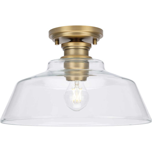 Progress Singleton 1 Light 14" Semi-Flush Mount, Brass /Clear - P350227-163