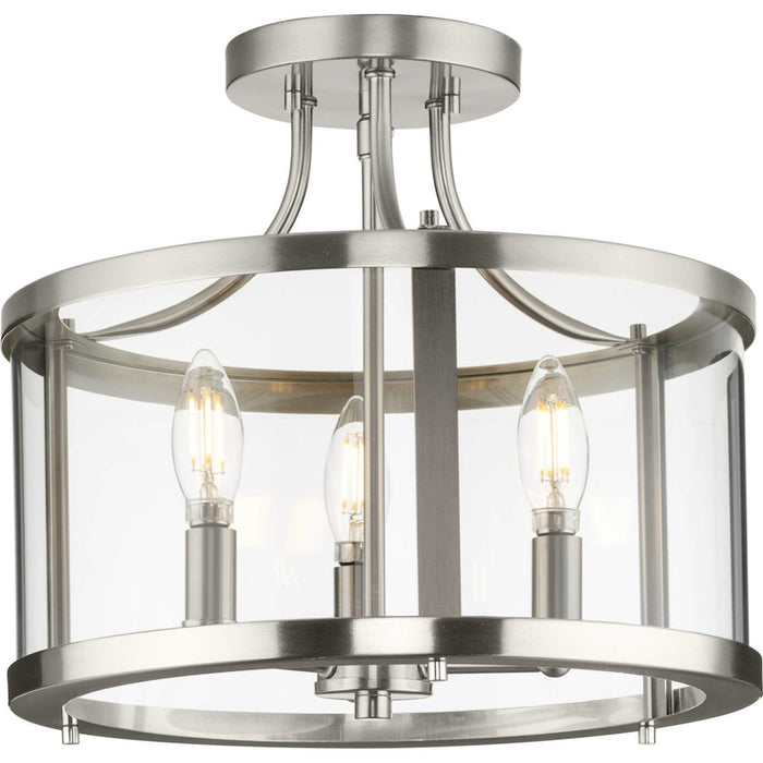 Progress Lighting Gilliam 3 Light Semi-Flush Mount, Nickel/Clear - P350231-009