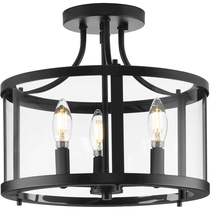 Progress Lighting Gilliam 3 Light Semi-Flush Mount, Black/Clear - P350231-31M