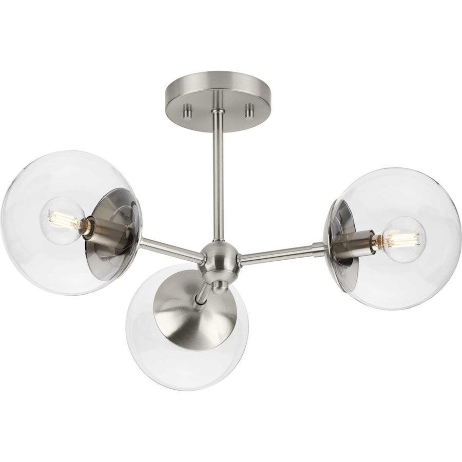 Progress Lighting Atwell 3 Light Semi-Flush Mount, Nickel/Clear - P350235-009