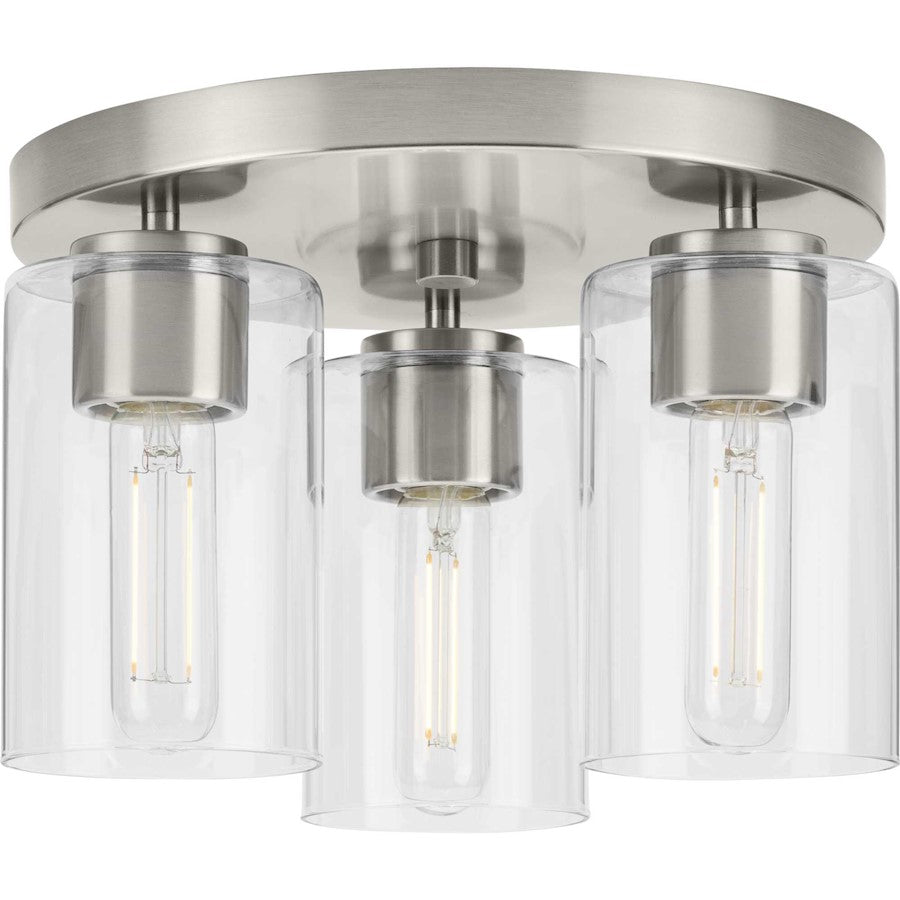 Progress Lighting Cofield 3 Light Flush Mount, Nickel/Clear - P350237-009